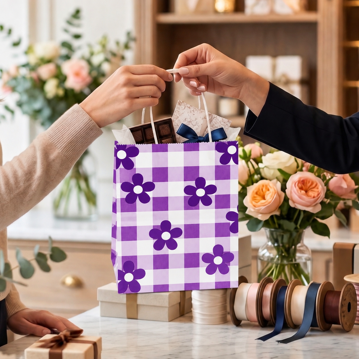 6x4x8 Gift Carry Bag (Purple Daisy flower Print)