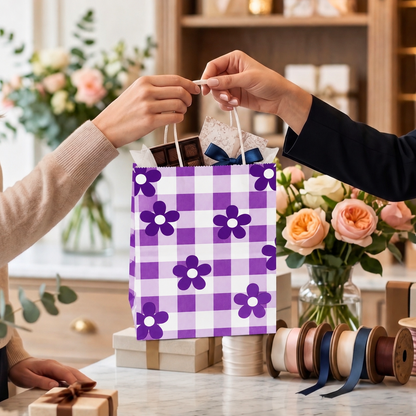6x4x8 Gift Carry Bag (Purple Daisy flower Print)