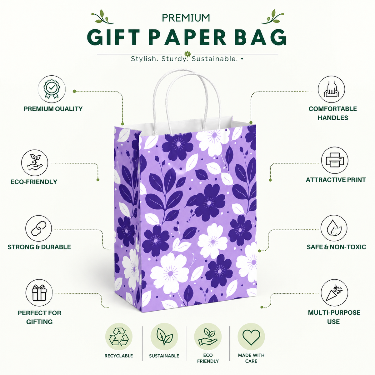10x4x14 Gift Carry Bag (Purple floral print)