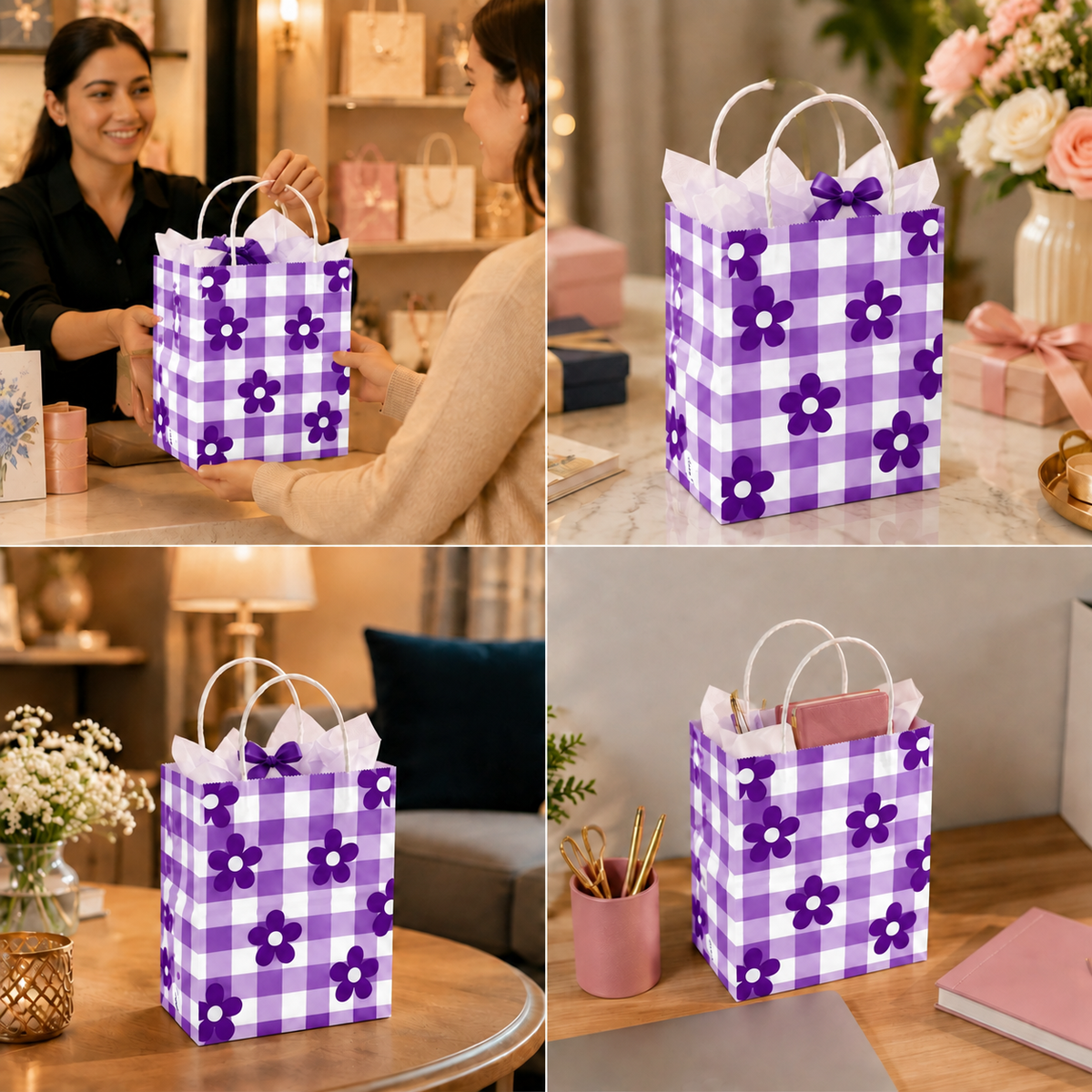 6x4x8 Gift Carry Bag (Purple Daisy flower Print)