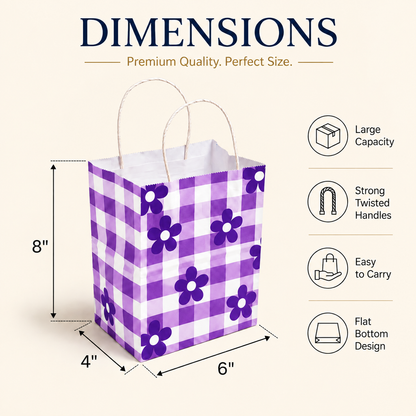 6x4x8 Gift Carry Bag (Purple Daisy flower Print)