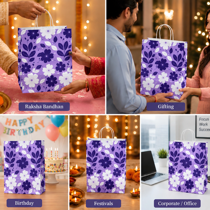 10x4x14 Gift Carry Bag (Purple floral print)