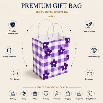 6x4x8 Gift Carry Bag (Purple Daisy flower Print)