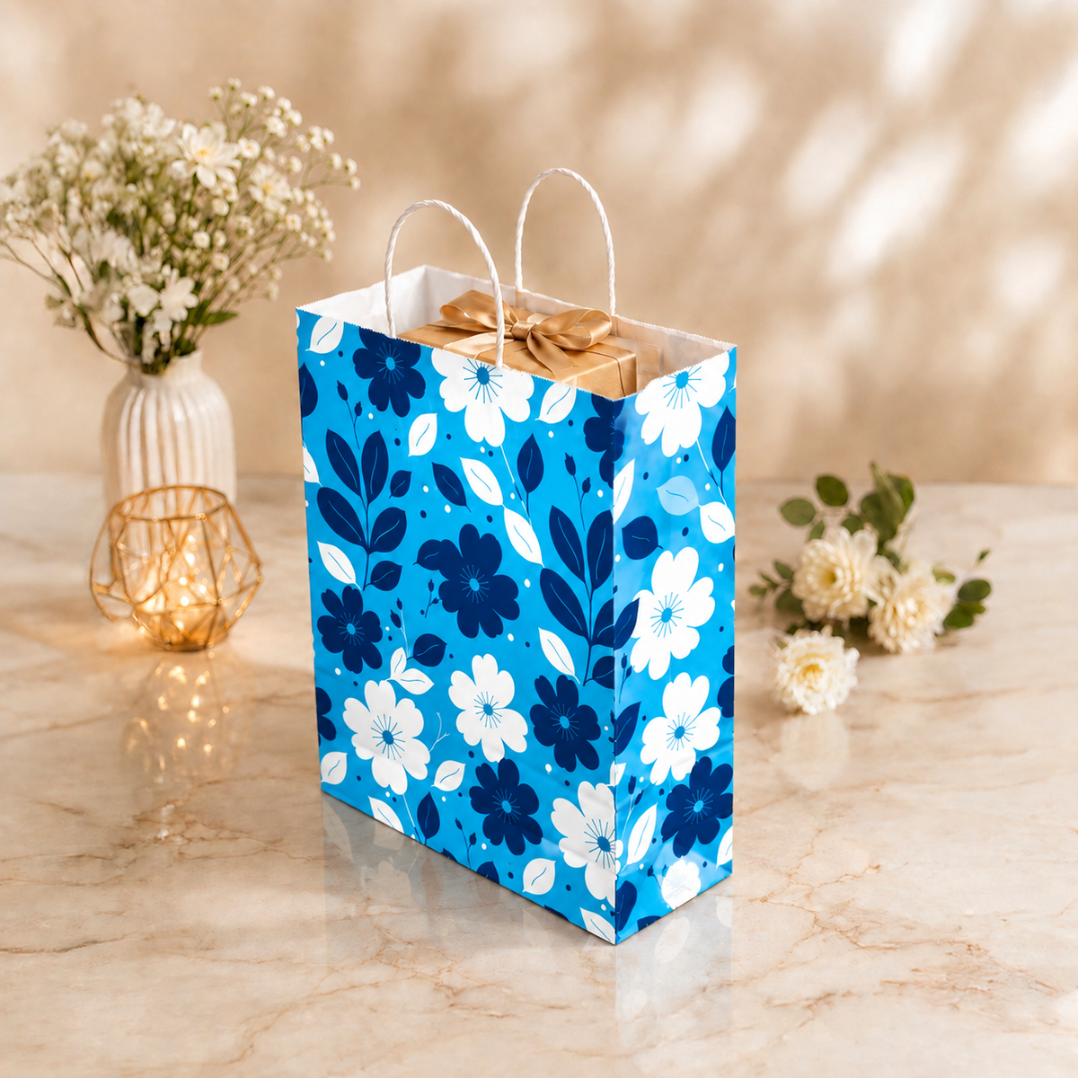 10x4x14 Gift Carry Bag (Blue floral print)