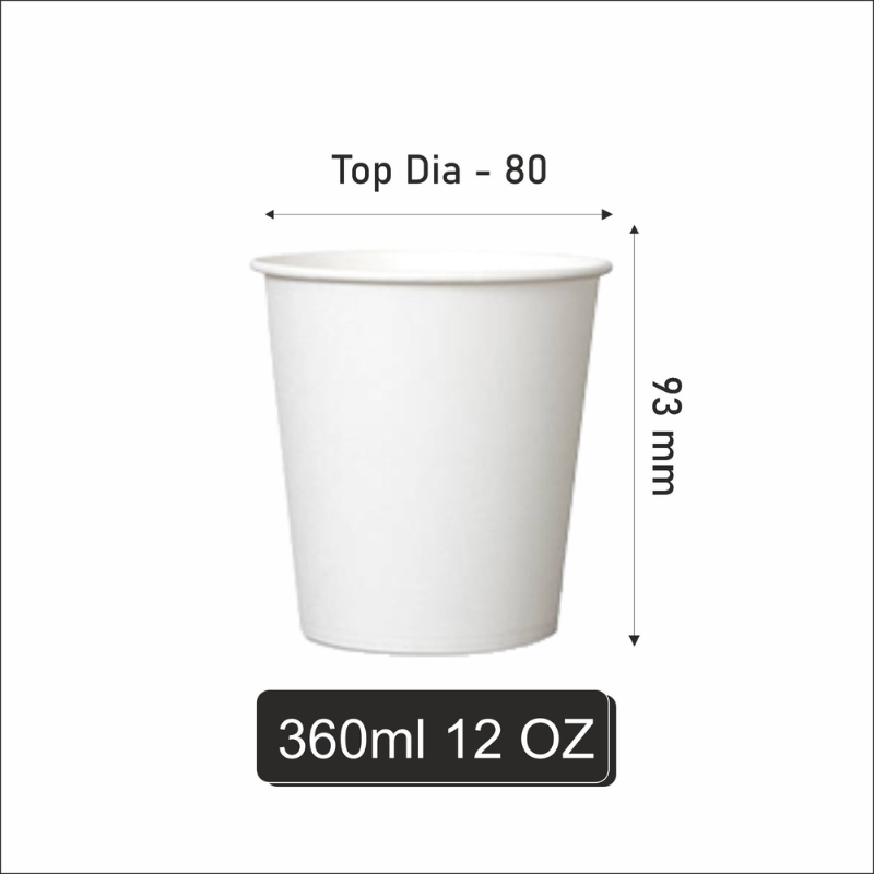 12 oz White Single Wall Paper Cups