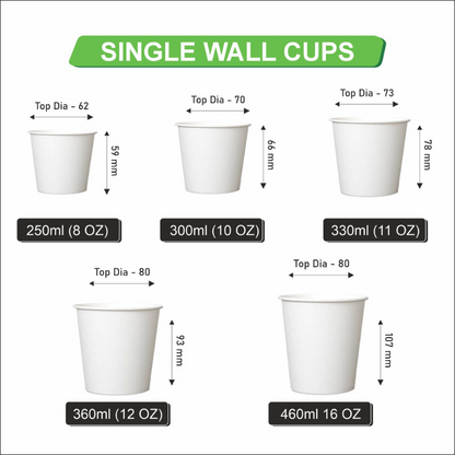 12 oz White Single Wall Paper Cups