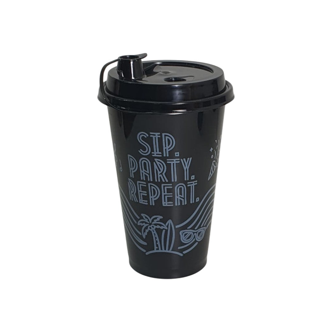Beach Party Print 500 ml Paknserve Black Sipper Container with Black Lid (90D)