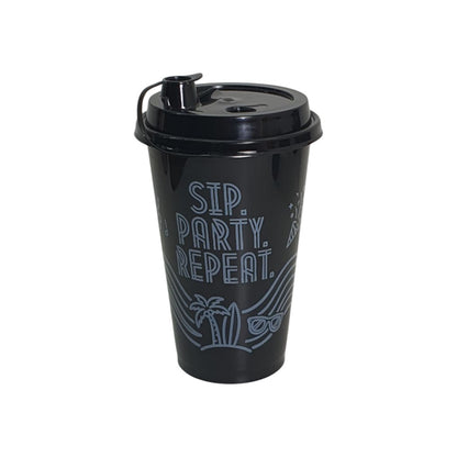 Beach Party Print 500 ml Paknserve Black Sipper Container with Black Lid (90D)