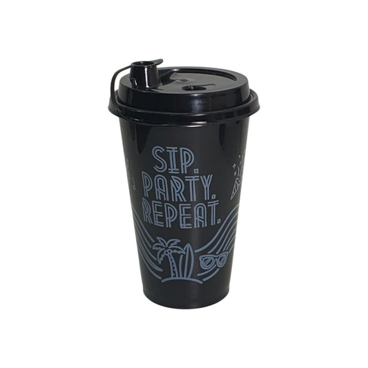 Beach Party Print 500 ml Paknserve Black Sipper Container with Black Lid (90D)