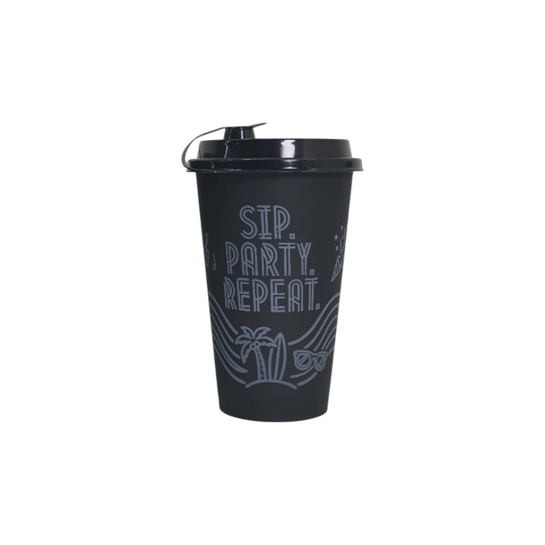 Beach Party Print 500 ml Paknserve Black Sipper Container Frosted Finish with Black Lid (90D) (Copy)